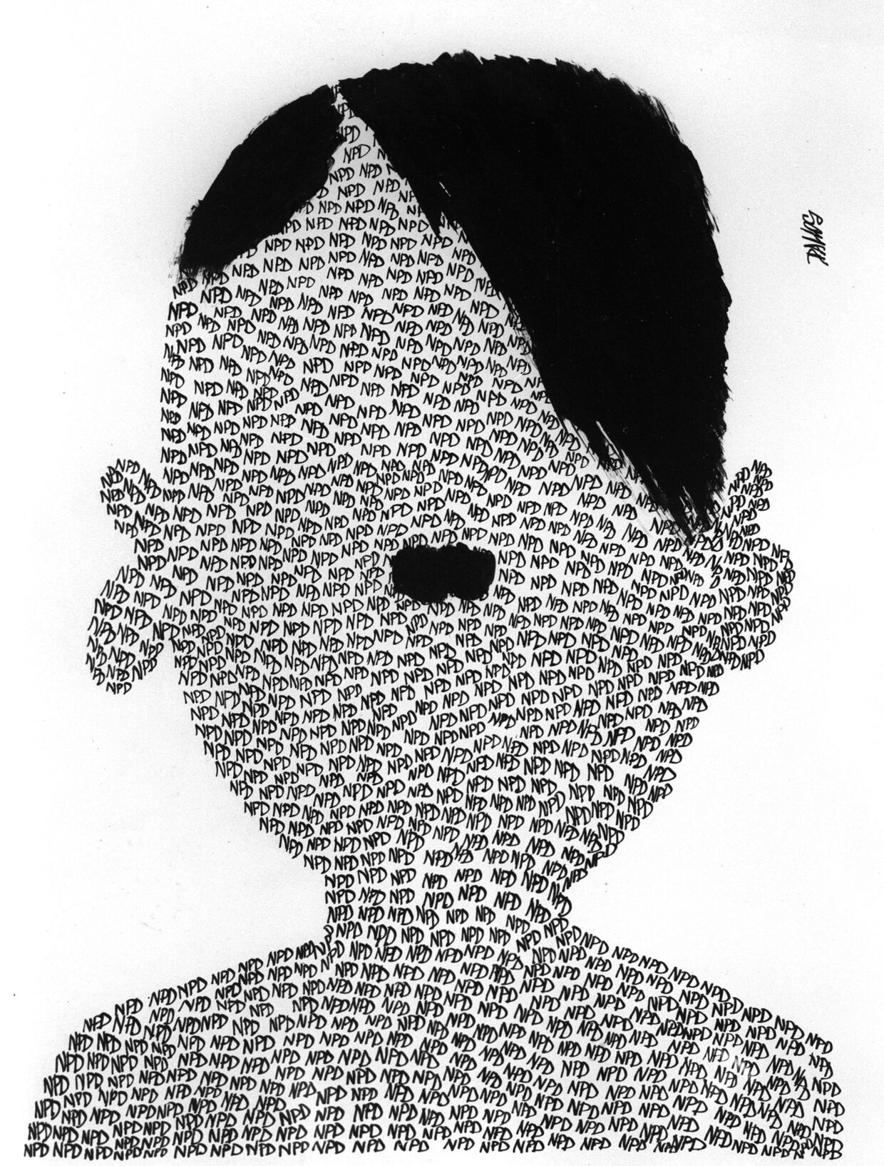 Репродукция рисунка Портрет работы венгерского художника Л. Даллоша. Международная выставка Сатира в борьбе за мир
