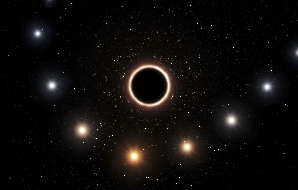 Иллюстрация пути звезды S2 мимо сверхмассивной черной дыры
