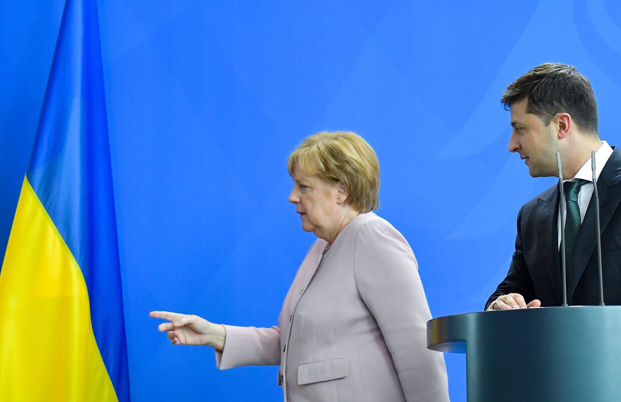 Ангела Меркель и Владимир Зеленский вовремя встречи в Берлине