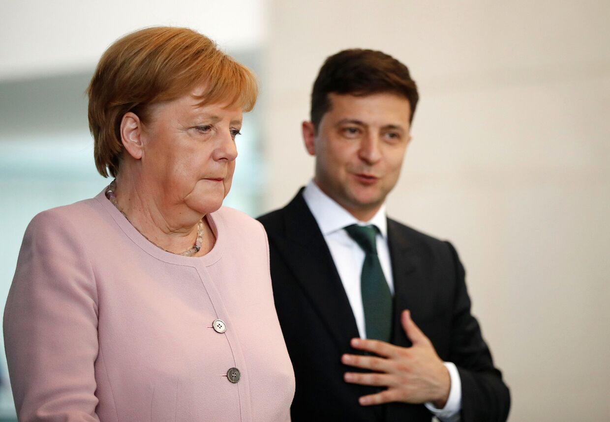 Ангела Меркель и Владимир Зеленский вовремя встречи в Берлине