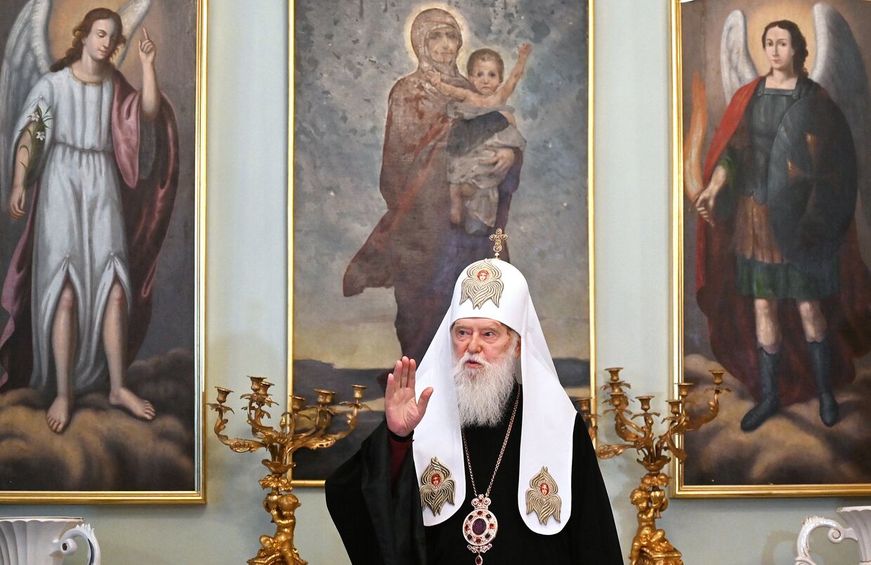 Бывший глава неканонической Украинской православной церкви Киевского патриархата Филарет Денисенко выступает в Киеве