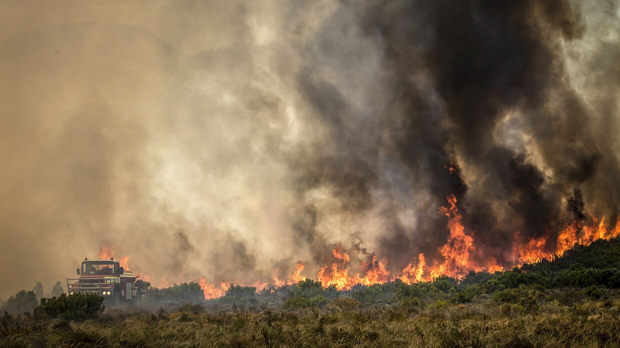Лесной пожар недалеко от Кейптауна, Южная Африка