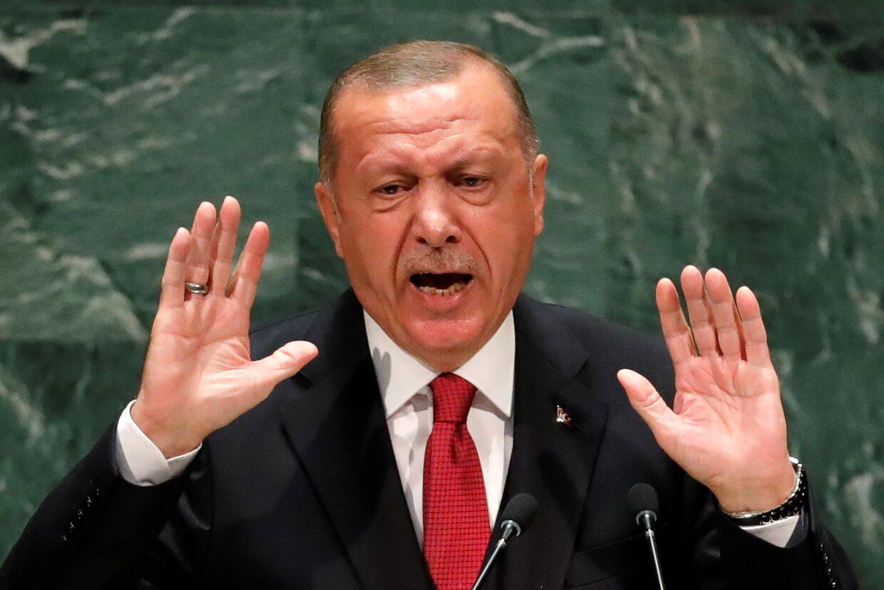 Президент Турции Реджеп Тайип Эрдоган выступает в штаб-квартире ООН в Нью-Йорке