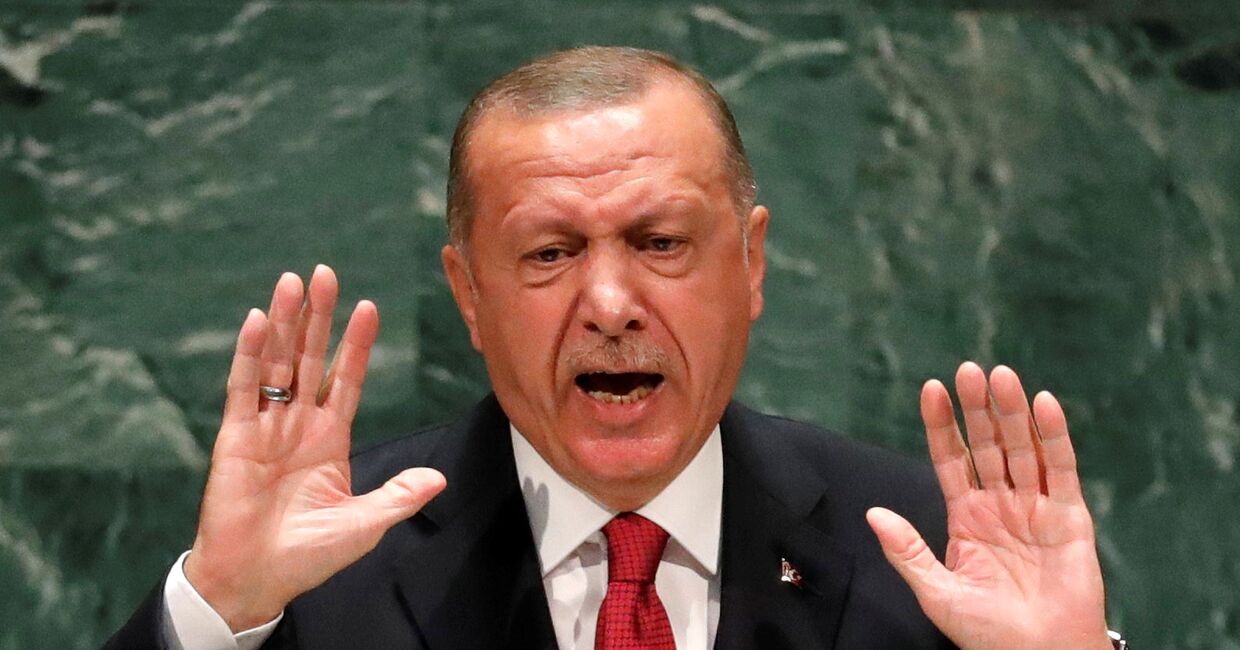 Президент Турции Реджеп Тайип Эрдоган выступает в штаб-квартире ООН в Нью-Йорке