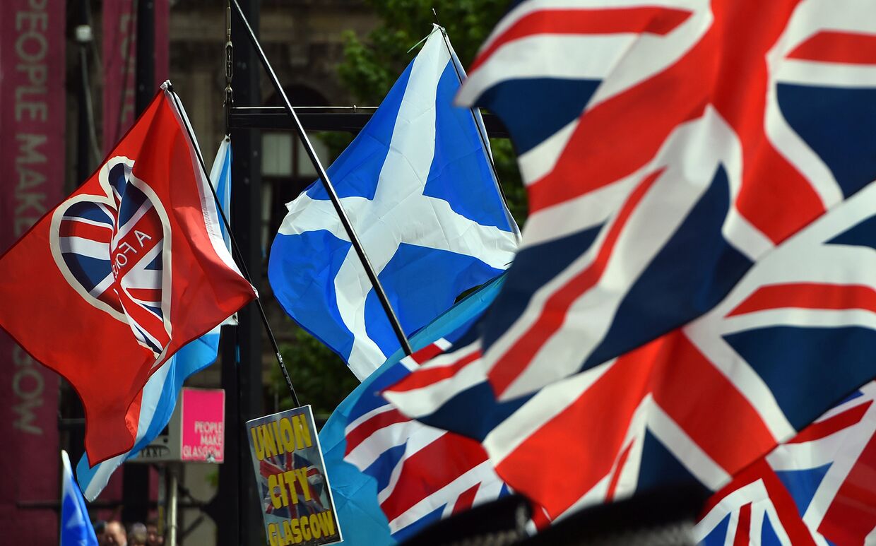 Флаги сторонников независимости Шотландии в Глазго