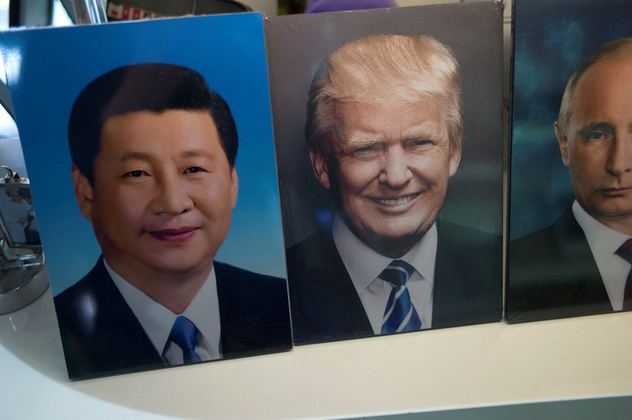 Портреты президентов Китай, США и России