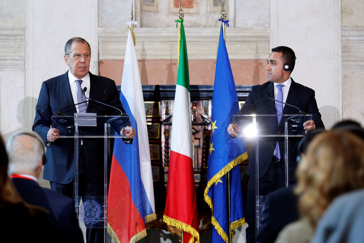 Сергей Лавров и глава МИД Италии Луиджи ди Майо на пресс-конференции в Риме