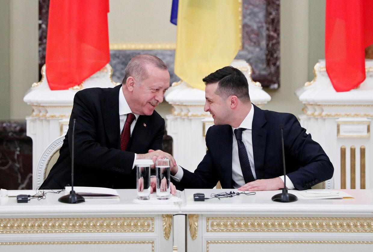 Президент Украины Владимир Зеленский и президент Турции Тайип Эрдоган во время совместной пресс-конференции в Киеве