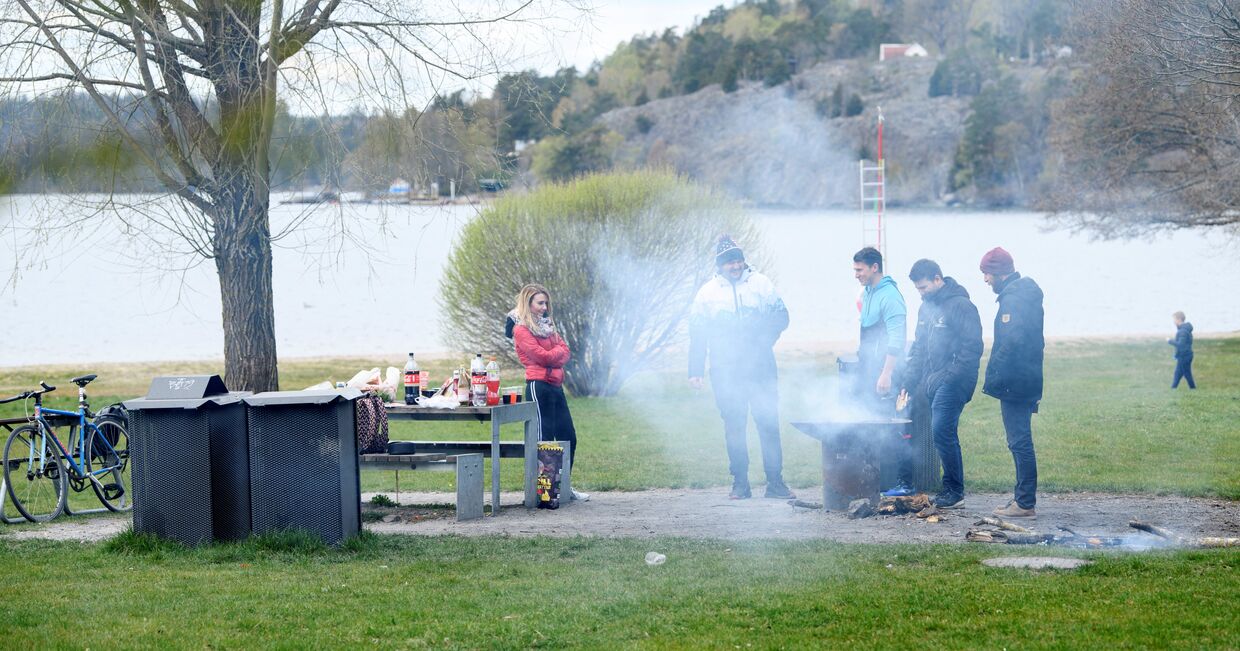 25 апреля 2020. Шведы жарят шашлыки на озере Мэларен к юго-востоку от Стокгольма