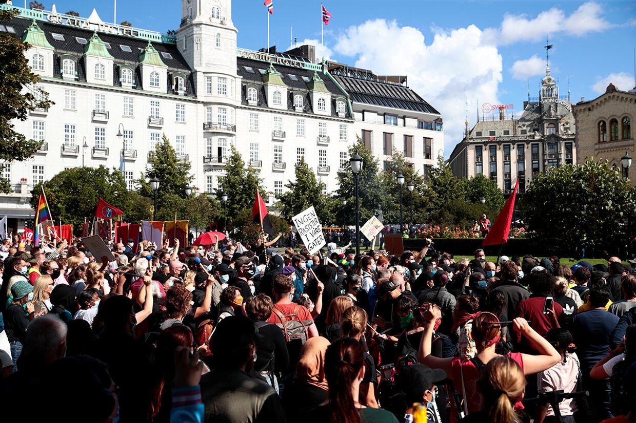 Участники акции протеста против исламизации Норвегии в Осло