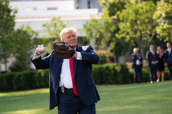 President Donald J. Trump attends the opening day of little league with Mariano Rivera Thursday, July 23, 2020, on the South Lawn of the White House.