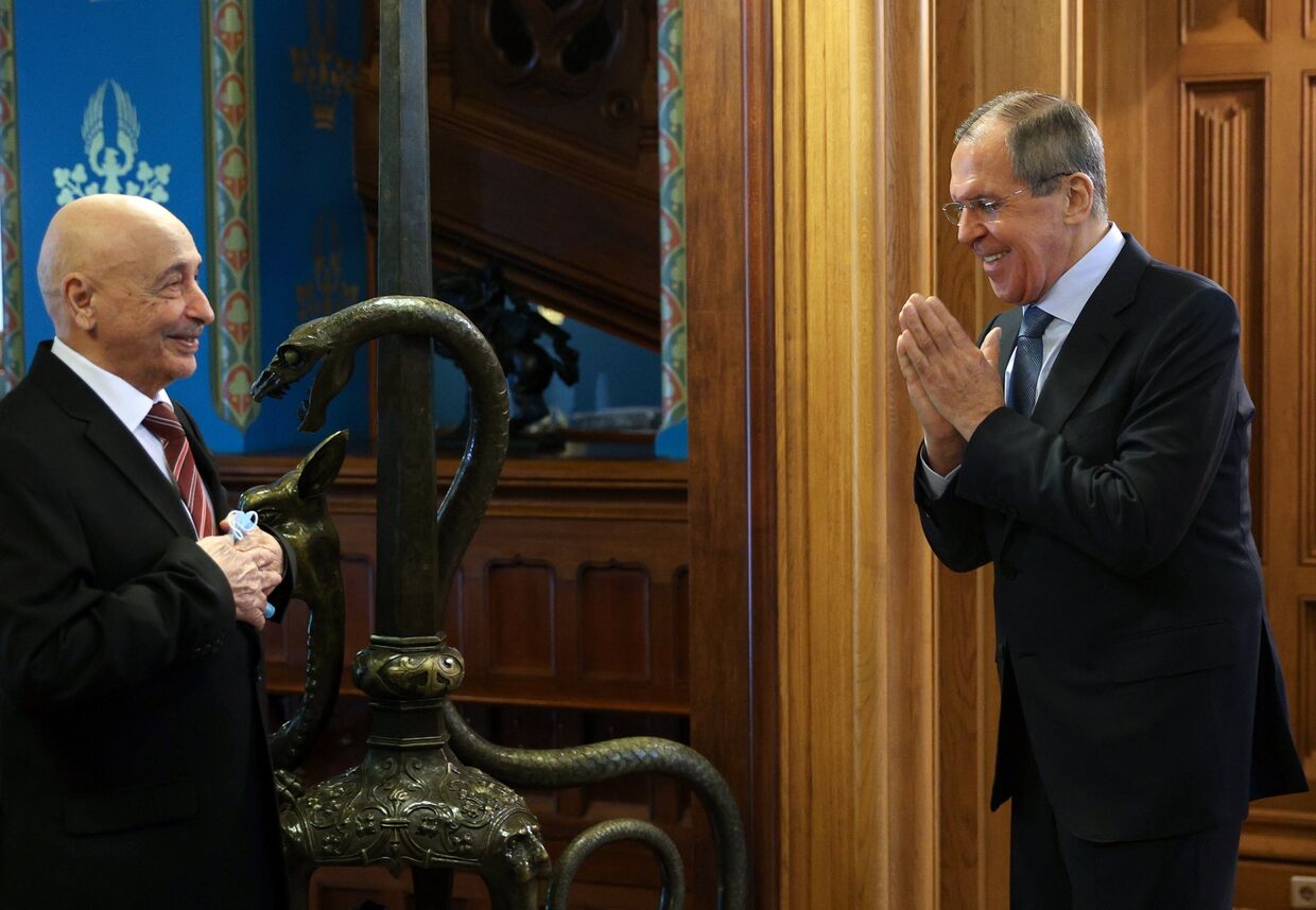 Встреча главы МИД РФ С. Лаврова с председателем Палаты депутатов Ливии А. Салехом