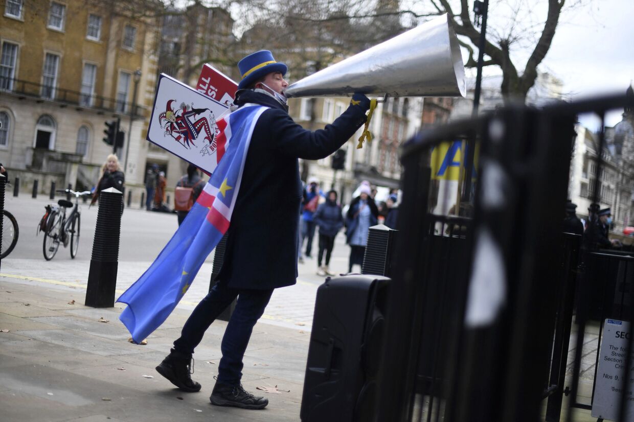 24 декабря 2020. Мужчина протестует против Брексита в Лондоне, Великобритания