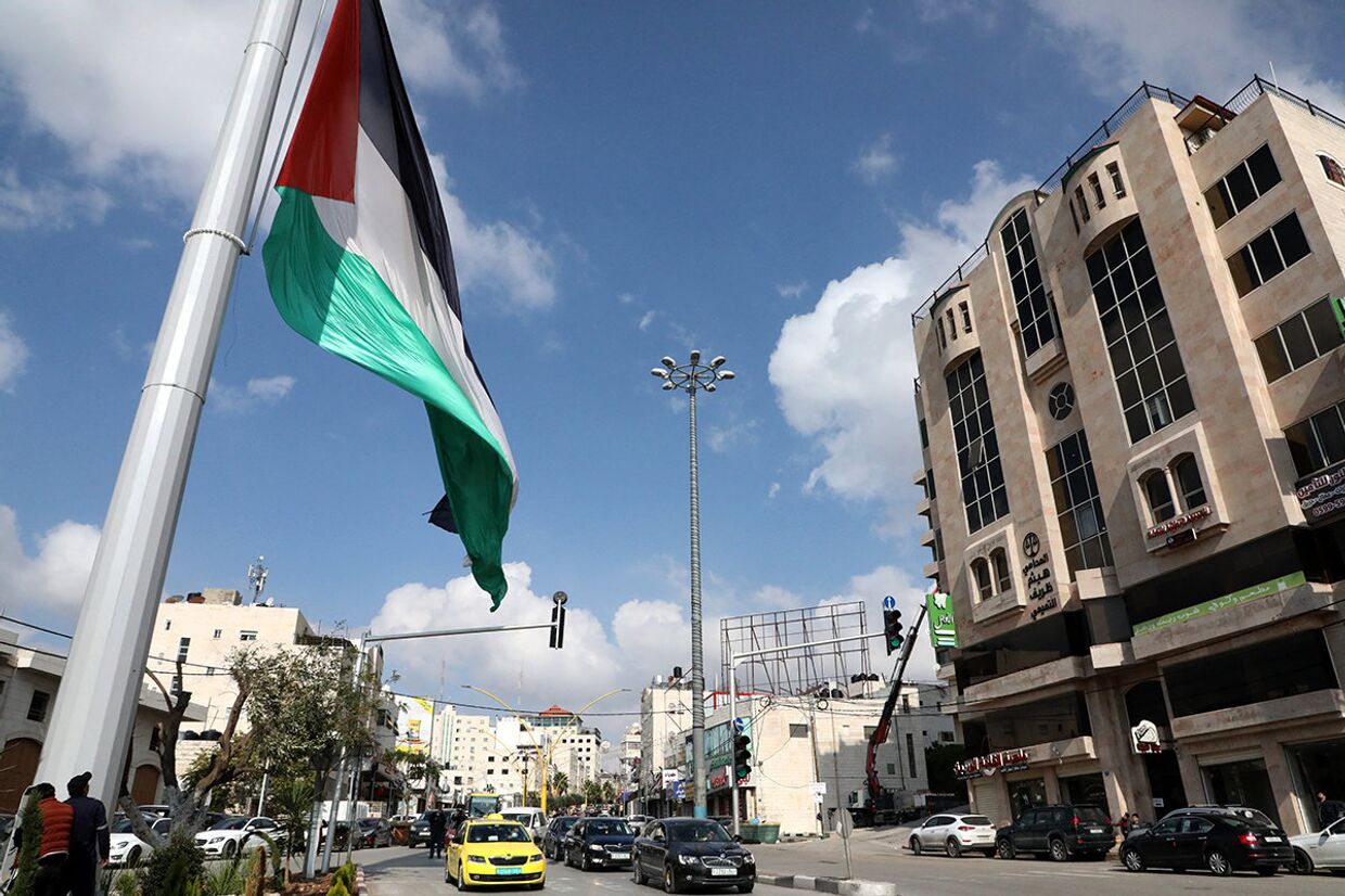 Палестинский флаг в центре города Хеврон