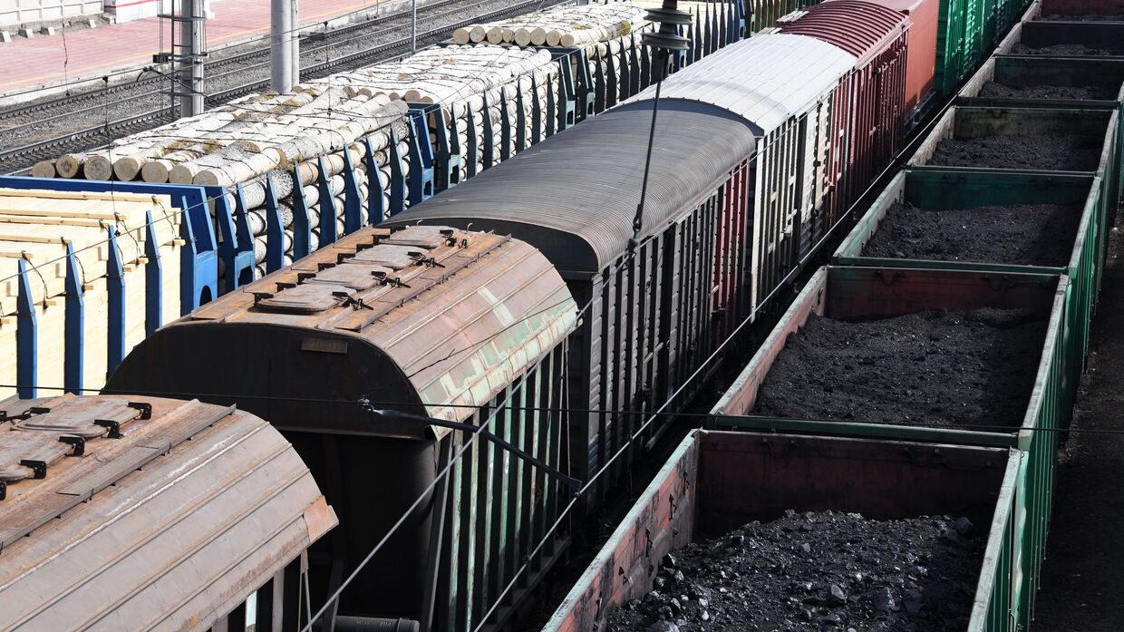 Товарные поезда с углем на узловой станции Борзя