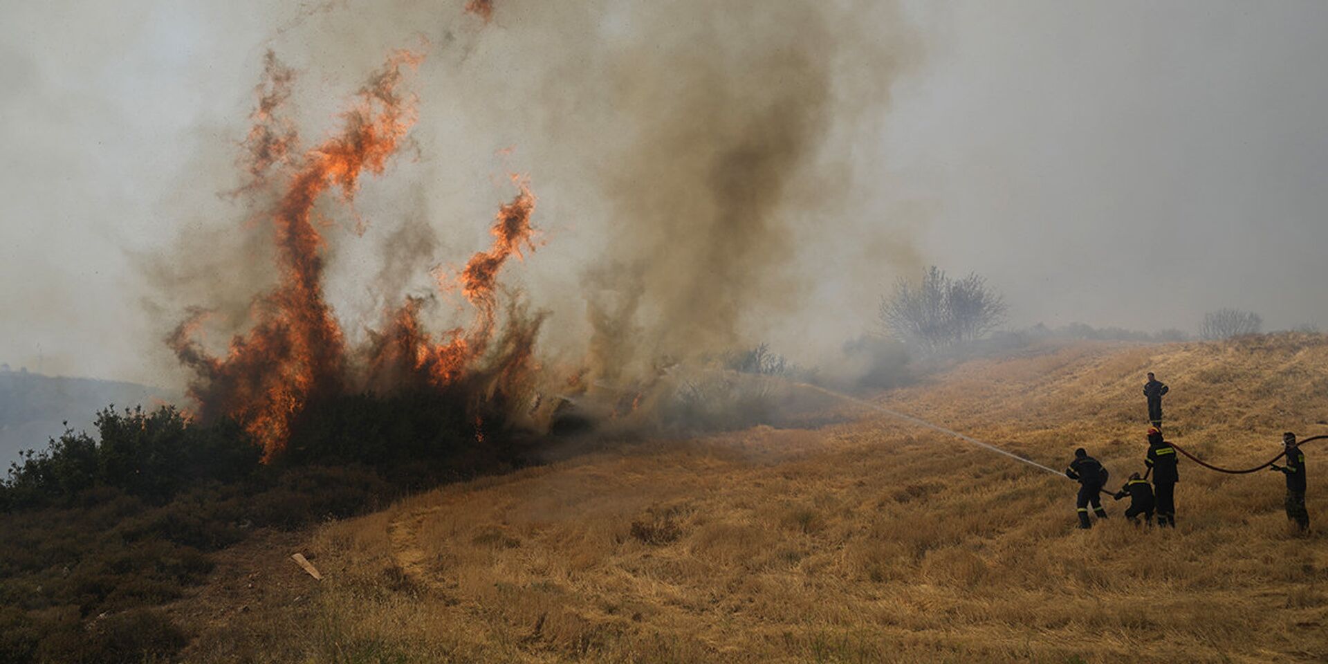 Греция. Пожарные пытаются погасить пламя в поселке Айос Стефанос - ИноСМИ, 1920, 29.07.2023