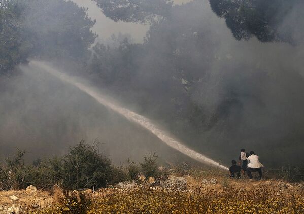 Ливан. Добровольцы помогают тушить лесной пожар вблизи села Кубайят в провинции Аккар