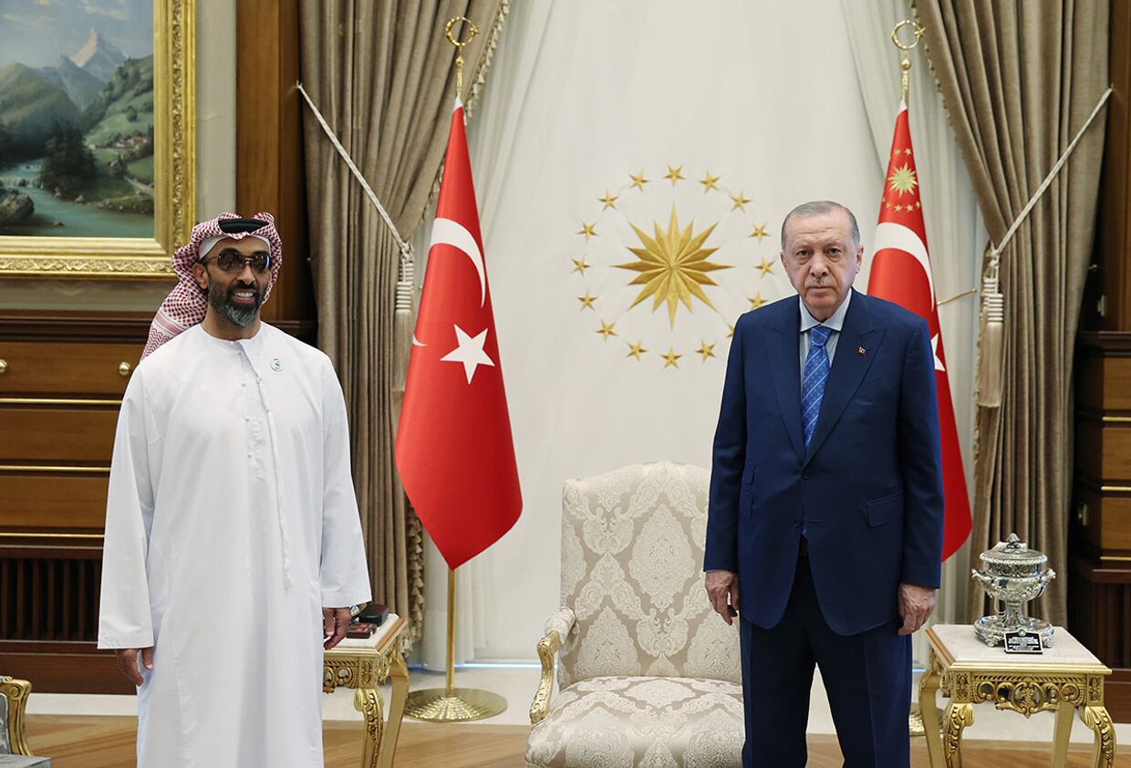 Встреча президента Турции Реджепа Тайипа Эрдогана и советника по нацбезопасности ОАЭ Тахнуна бин Заеда аль-Нахайяна в Анкаре