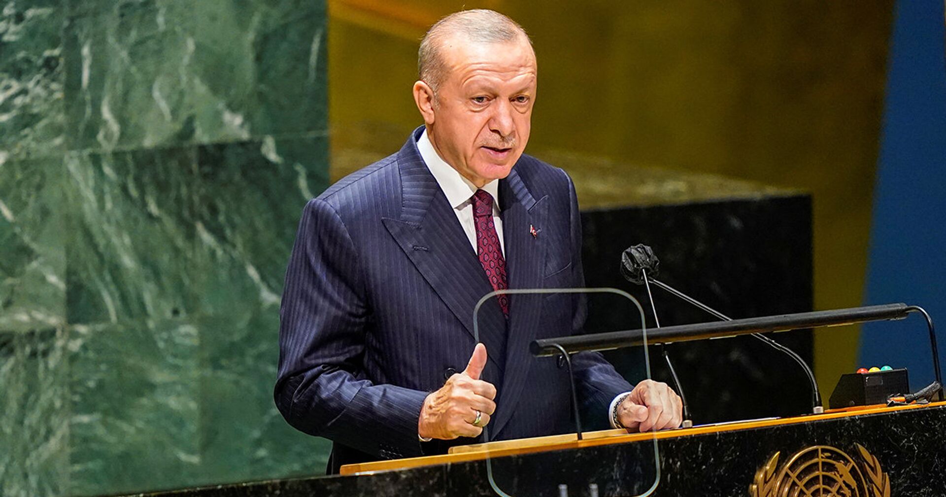 Президент Турции Тайип Эрдоган выступает на 76-й сессии Генеральной Ассамблеи в Штаб-квартире ООН в Нью-Йорке - ИноСМИ, 1920, 28.09.2021
