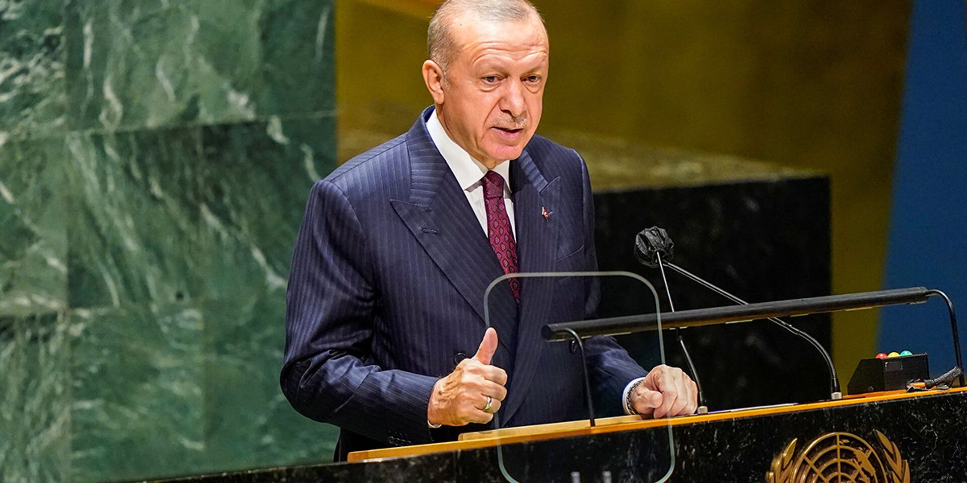 Президент Турции Тайип Эрдоган выступает на 76-й сессии Генеральной Ассамблеи в Штаб-квартире ООН в Нью-Йорке - ИноСМИ, 1920, 22.09.2021