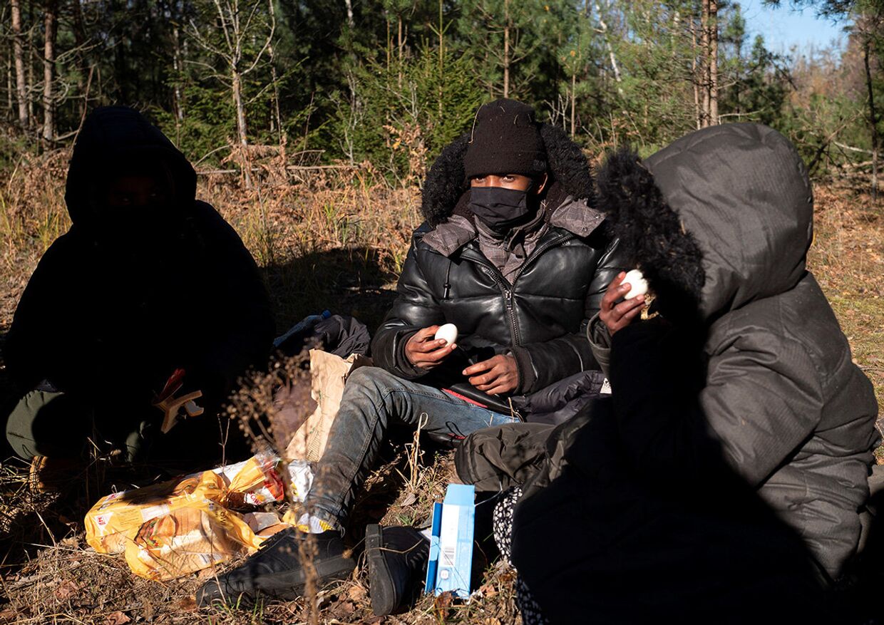 Мигранты из Сомали после пересечения белорусско-польской границы в Семяновке, Польша