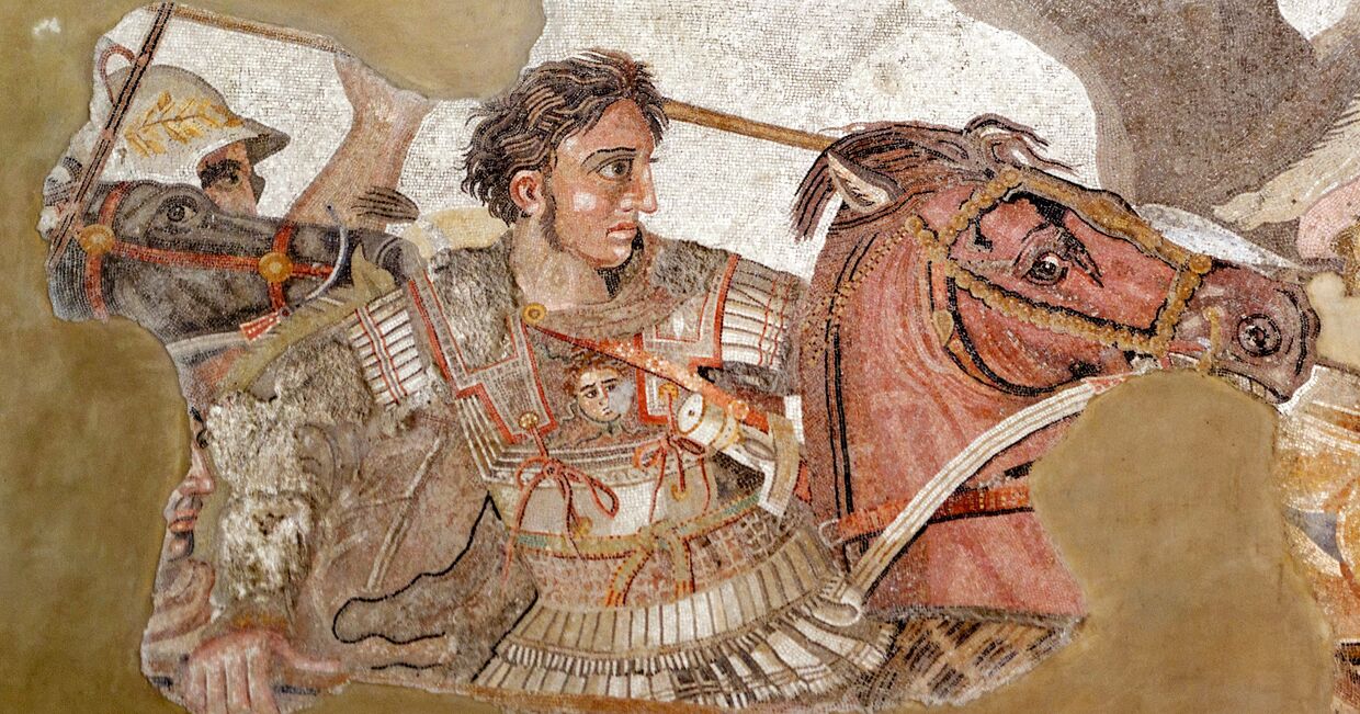 Александр Македонский на фрагменте древнеримской мозаики из Помпей, копия с древнегреческой картины